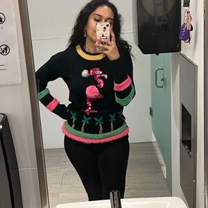 Ugly Christmas Black Flamingo Sweater